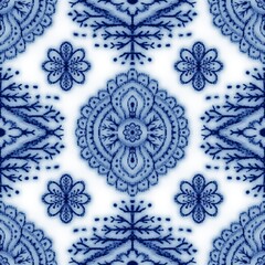 Seamless classic blue and white ceramic design. High quality illustration. Decorative design of cobalt blue glaze on porcelain for transfer onto kitchen ware or printing for modern surface design.