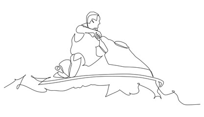 Man on jet ski turn fast - continuous one line drawing