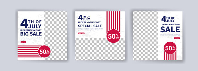 Social media post banner template for US independence day celebration. Banner vector for social media ads, web ads, business messages, discount flyers and big sale banners.