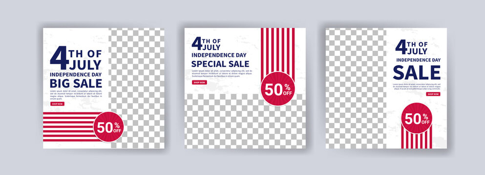 Social media post banner template for US independence day celebration. Banner vector for social media ads, web ads, business messages, discount flyers and big sale banners.