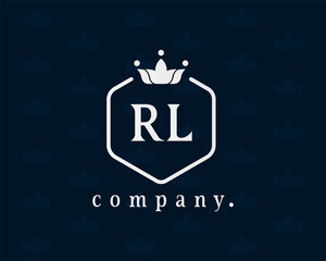 Letter RL crown monogram. Elegant logo and creative typography. The graceful vintage emblem for book design, brand name, business card, restaurant, boutique, hotel, cafe, badge, label. Vector symbol.
