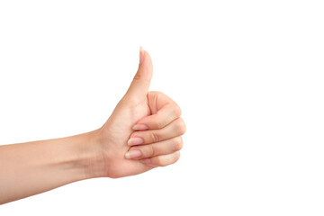 A woman's hand with a thumbs up isolate on a white background. Clipping path.