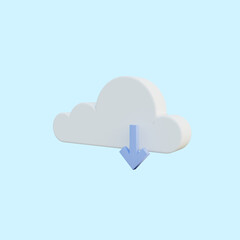Fototapeta premium 3d illustration simple icon download with cloud