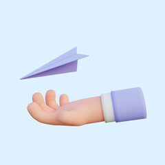 3d illustration hand catch paper planes