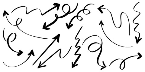 set of hand drawn arrows isolated on white background. for business infographic, banner, web and concept design.Vector doodle design elements.