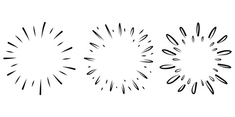 Obraz premium Starburst, sunburst hand drawn. Design Element Fireworks Black Rays. Comic explosion effect. Radiating, radial lines.