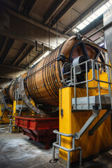 Tannery. Large wooden drums for the tanning of cattle leather.