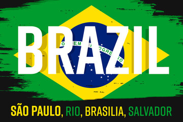 Brasil, flag of Brazil, banner with grunge brush. 