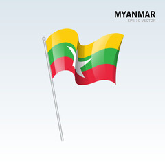 Myanmar waving flag isolated on gray background