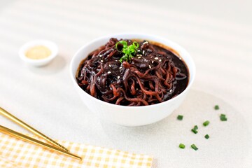 Jajangmyeon or Jjajangmyeon Korean Noodle with Black Bean Sauce,