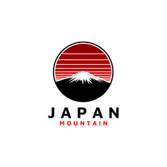 Mountain Japan Logo Illustration with Sun and Snow on Top Logo Design in Trendy Badge Style
