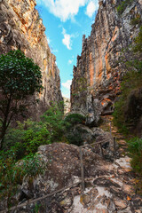 The jagged and narrow gorge leading to the Gruta do Salitre cave near Diamantina, Minas Gerais, Brazil	