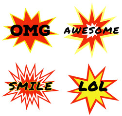 Illustration set comic text pop art style clip art.omg,awesome,smile and lol.