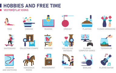 Hobbies and Free Time icon set for website, application, printing, document, poster design, etc.
