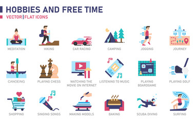 Hobbies and Free Time icon set for website, application, printing, document, poster design, etc.