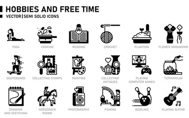 Hobbies and Free Time icon set for website, application, printing, document, poster design, etc.