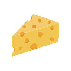 Triangular piece of cheese with holes. Flat vector illustration