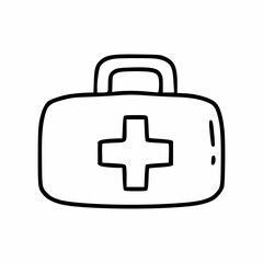 Fototapeta premium First aid kit with medicines. Vector line icon.