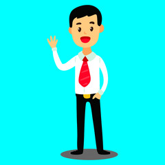 businessman wearing white shirt waving hand