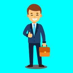 vector businessman holding bag and giving thumbs up