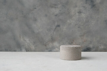 Empty pedestal or product display concrete podium with dry minimalistic flowers and nature leaves...