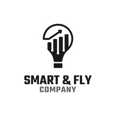 Smart Light Bulb Fly Arrow Growth Graph Success Investment Finance Solution Logo Design Template.