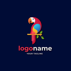 blue macaw bird gradient logo. red scarlet macaw logo. cockatoo bird logo. parrot logo illustration © nawaittgraph