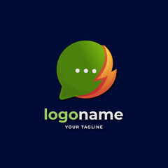 Obraz premium thunder fast talk messenger logo illustration. chat message social media application logo