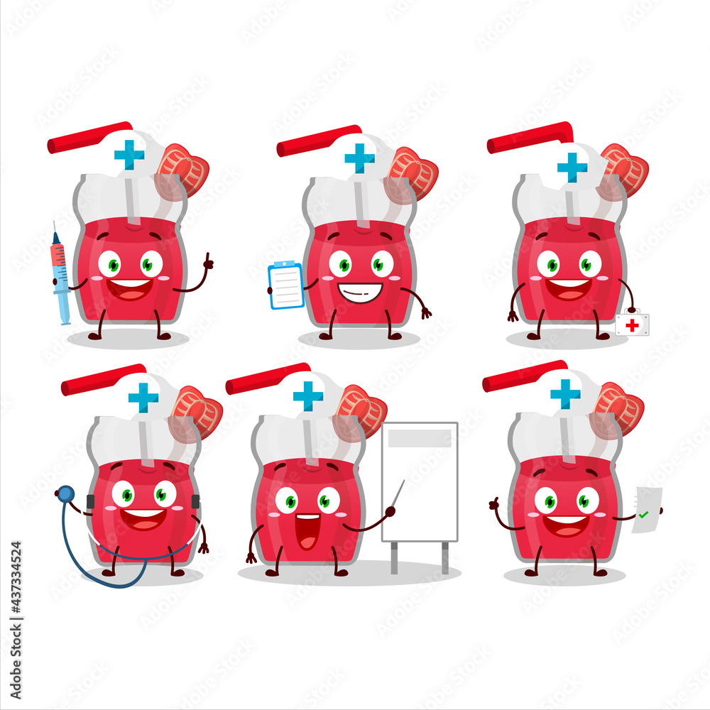 Canvas Prints Doctor profession emoticon with strawberry juice cartoon character