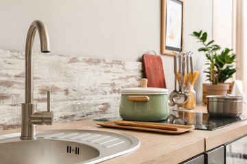 Sink in interior of modern kitchen