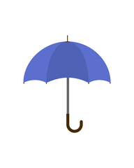 blue open umbrella isolated on white background, close up, flat design