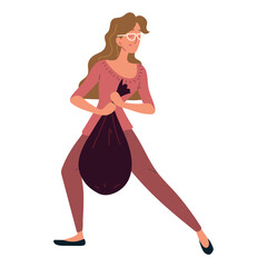 woman with garbage bag