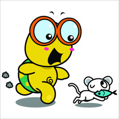 Cute Animals Tortoise chasing mouse cartoon illustration