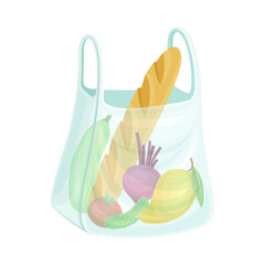 Eco Shopping with Reusable Bag Full of Grocery Products Vector Illustration