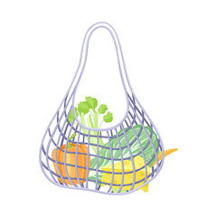 Reusable Shopping Bag Full of Grocery Products as Eco Purchase Vector Illustration