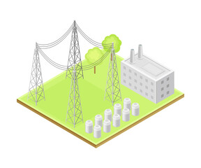 Generating Station as Ecological Resource of Electric Power Isometric Vector Illustration