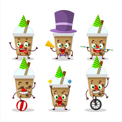 Cartoon character of chocolate coffee with boba with various circus shows