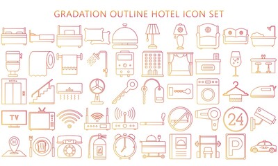 Fototapeta premium Set of gradation vector thin line icons for hotel, vacation and leisure business services. for modern concepts, web and applications. eps 10 ready to convert to SVG