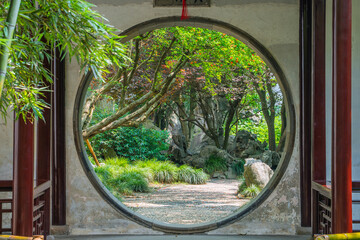Inside view of Liu Yuan, a traditional Chinese garden and UNESCO heritage site in Suzhou, China.