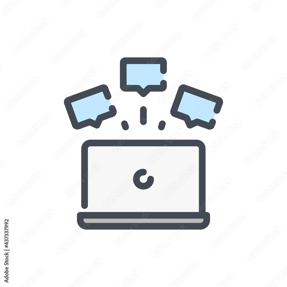  laptop with spam messages color line icon. computer with pop up notifications vector outline colorfu