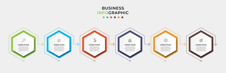Vector Infographic design business template with icons and 6 options or steps. Can be used for process diagram, presentations, workflow layout, banner, flow chart, info graph