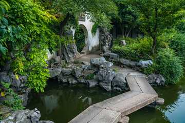 Naklejka premium Inside view of a Chinese garden in Suzhou, China.