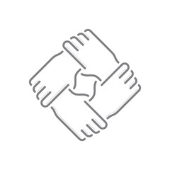 Obraz premium Vector black line symbol of joined hands. Isolated on white background.