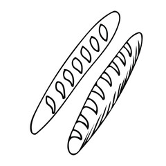 Nice single vector element - two baguettes, on the theme of bakery products, baking. Hand-drawn sketch illustrations for the design of restaurants, bakeries, cafes, advertising, prints, emblems.