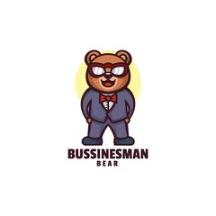 Vector Logo Illustration Businessman Bear Mascot Cartoon Style.