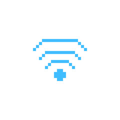 Obraz premium Wi fi button. Internet application icon. Pixel art flat style. 8-bit. Isolated vector illustration.