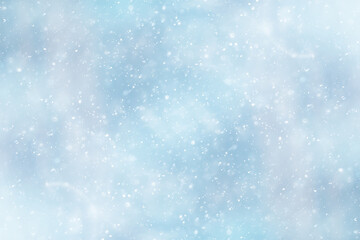 blue snowfall bokeh background, abstract snowflake background on blurred abstract blue