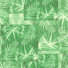 Naklejka na ściany i meble Watercolor palm leaf seamless pattern. Tropical leaves. Jungle, hawaii. Bright Rapport for Paper, Textile, Wallpaper. Tropical leaves watercolor. Exotic tropical palm tree. Abstract background, Shawl