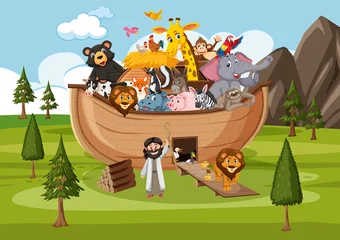 Photo sur Plexiglas Chambre denfants Arche de Noé avec des animaux sauvages dans une scène de nature