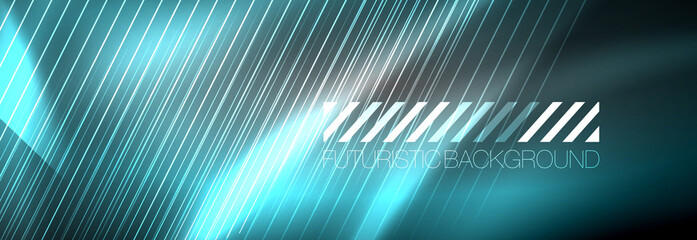 Neon glowing lines, magic energy and light motion background. Vector wallpaper template